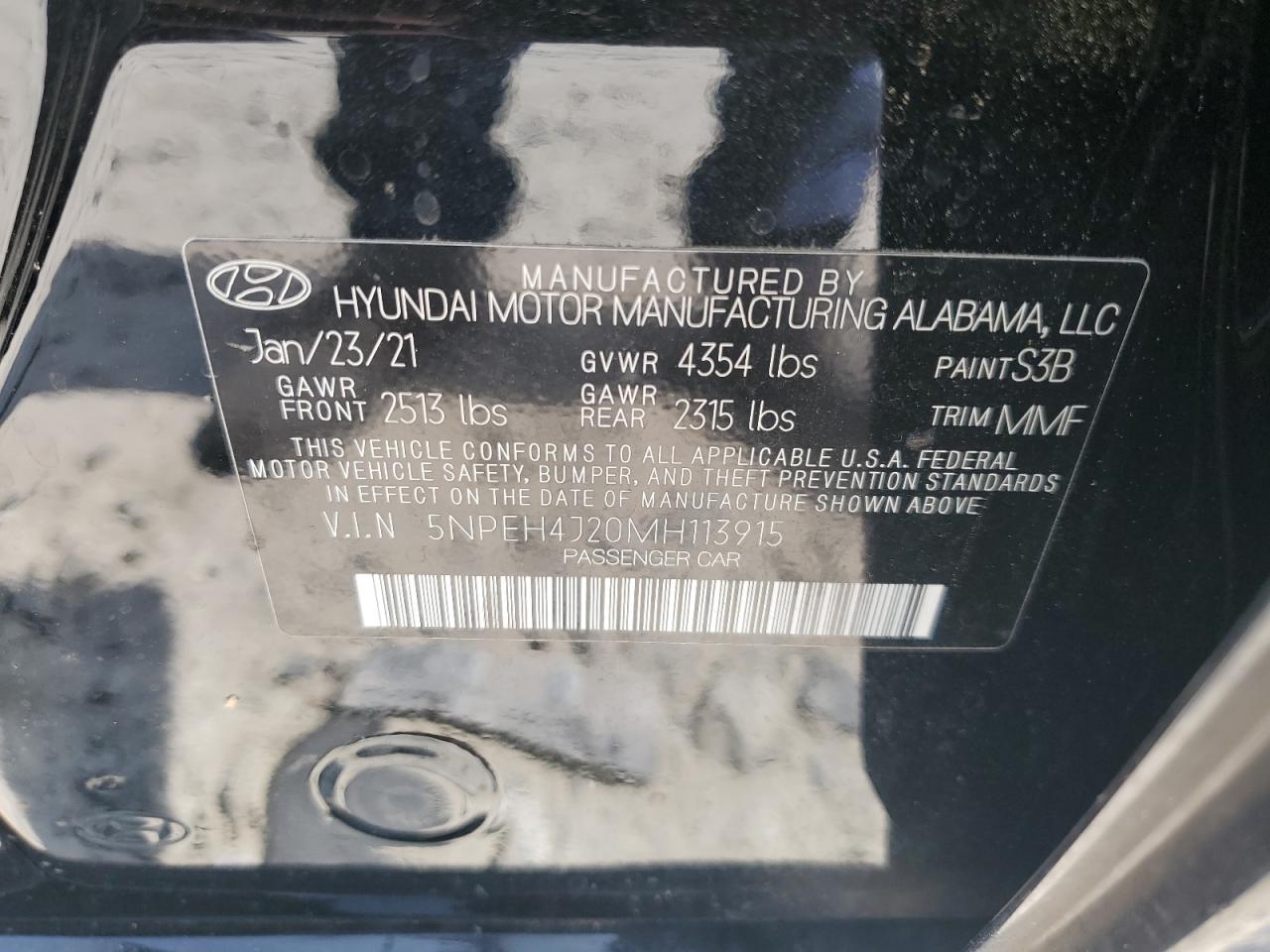 2021 Hyundai Sonata Limited VIN: 5NPEH4J20MH113915 Lot: 67708284