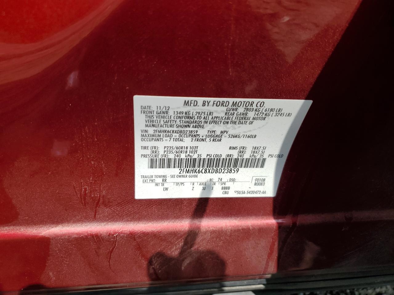 2013 Ford Flex Sel VIN: 2FMHK6C8XDBD23859 Lot: 67961214