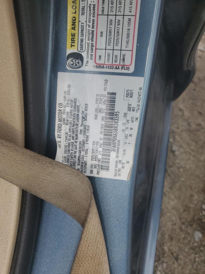 2011 Ford Fusion Se VIN: 3FAHP0HA5BR283595 Lot: 65043574