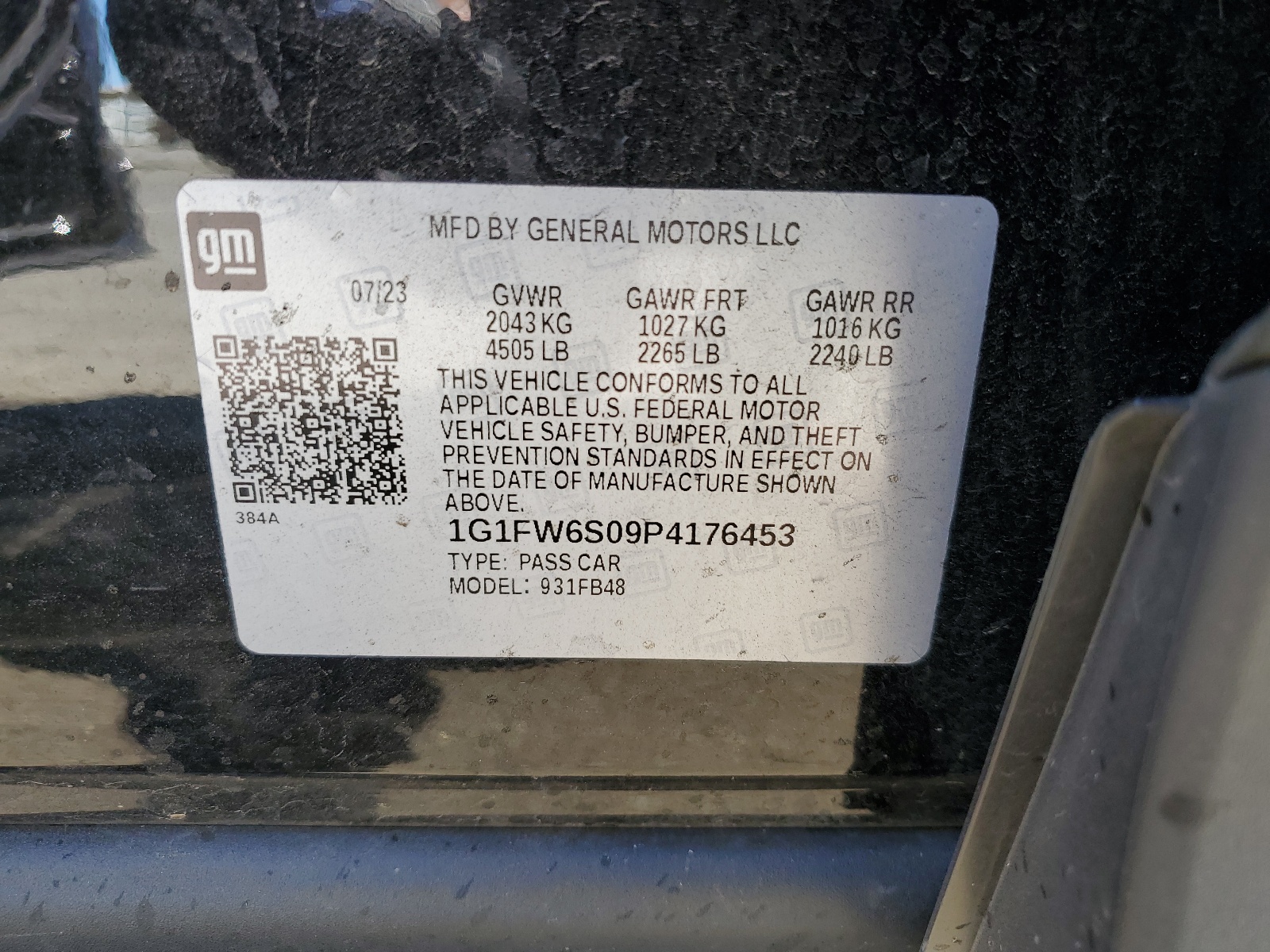 1G1FW6S09P4176453 2023 Chevrolet Bolt Ev 1Lt