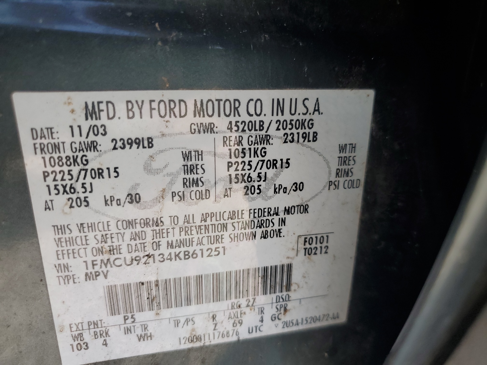 1FMCU92134KB61251 2004 Ford Escape Xls