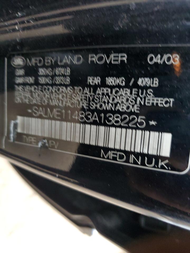 2003 Land Rover Range Rover Hse VIN: SALME11483A138225 Lot: 66418324