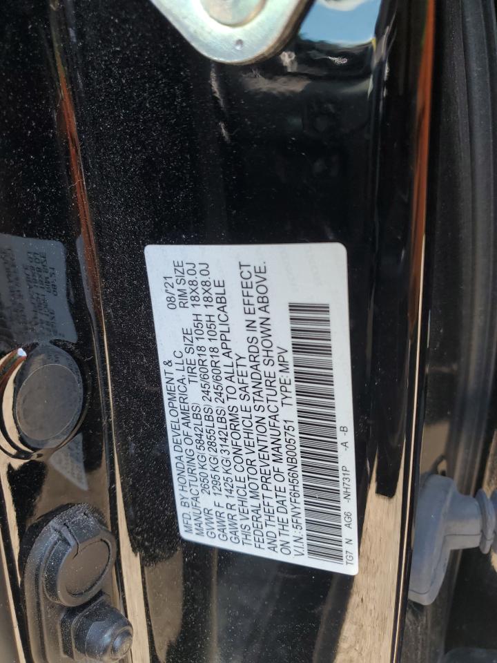 2022 Honda Pilot Exl VIN: 5FNYF6H56NB005751 Lot: 65847434