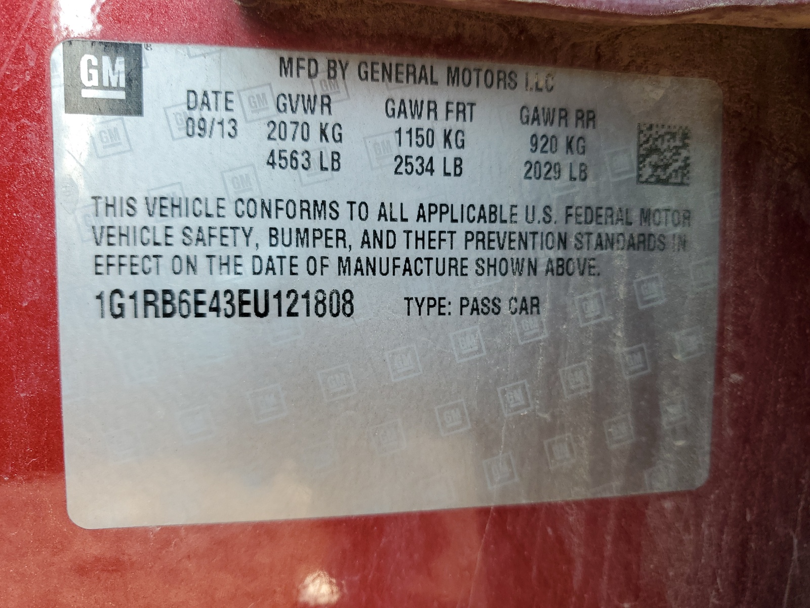 1G1RB6E43EU121808 2014 Chevrolet Volt