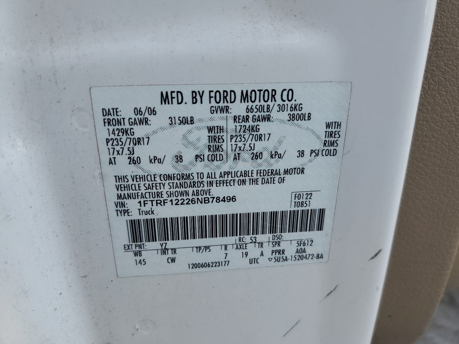 1FTRF12226NB78496 2006 Ford F150