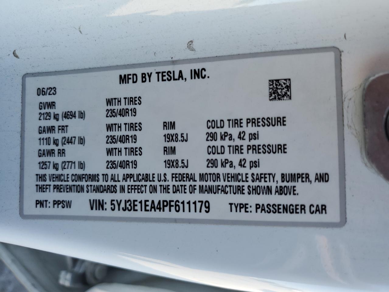 2023 Tesla Model 3 VIN: 5YJ3E1EA4PF611179 Lot: 67716704