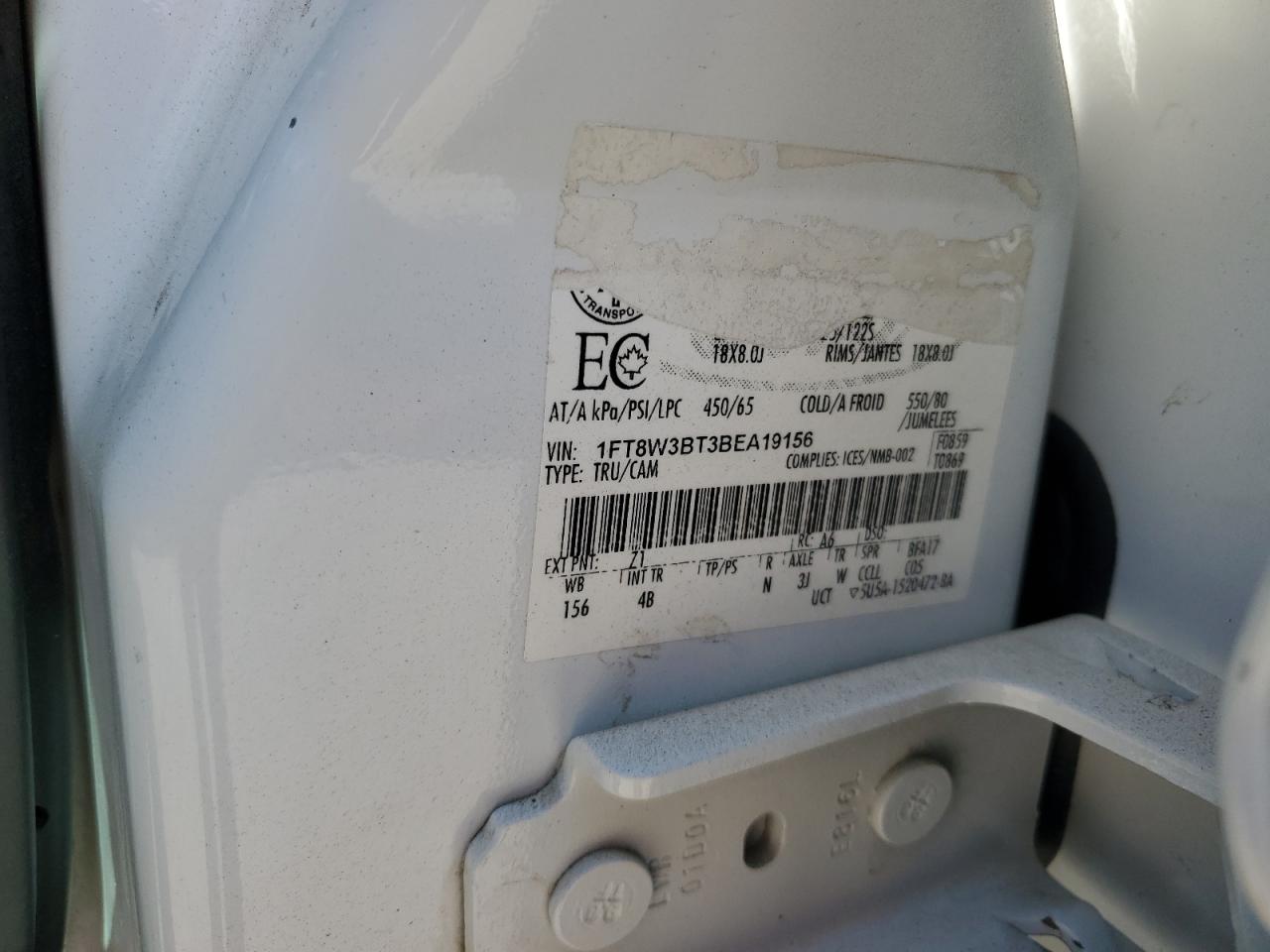 2011 Ford F350 Super Duty VIN: 1FT8W3BT3BEA19156 Lot: 65847004