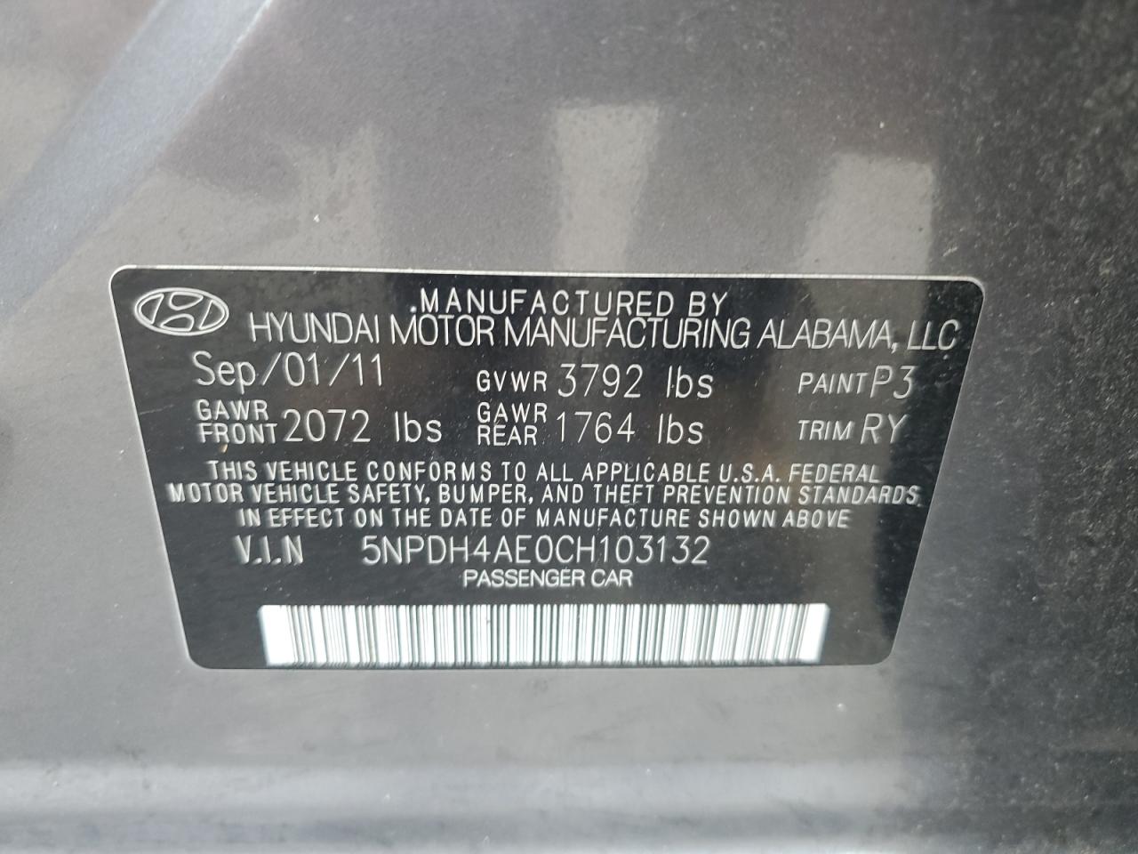 5NPDH4AE0CH103132 2012 Hyundai Elantra Gls