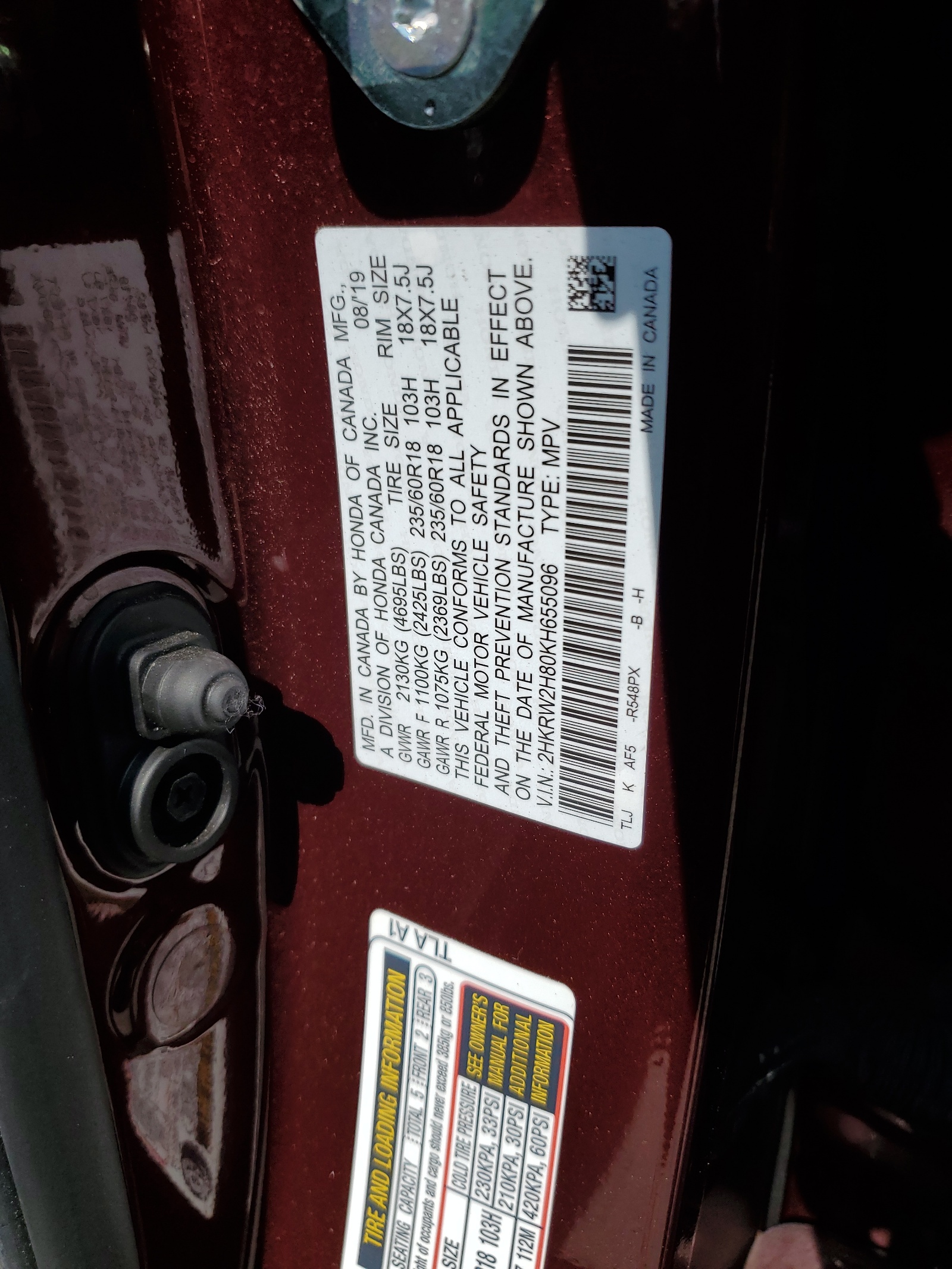 2HKRW2H80KH655096 2019 Honda Cr-V Exl