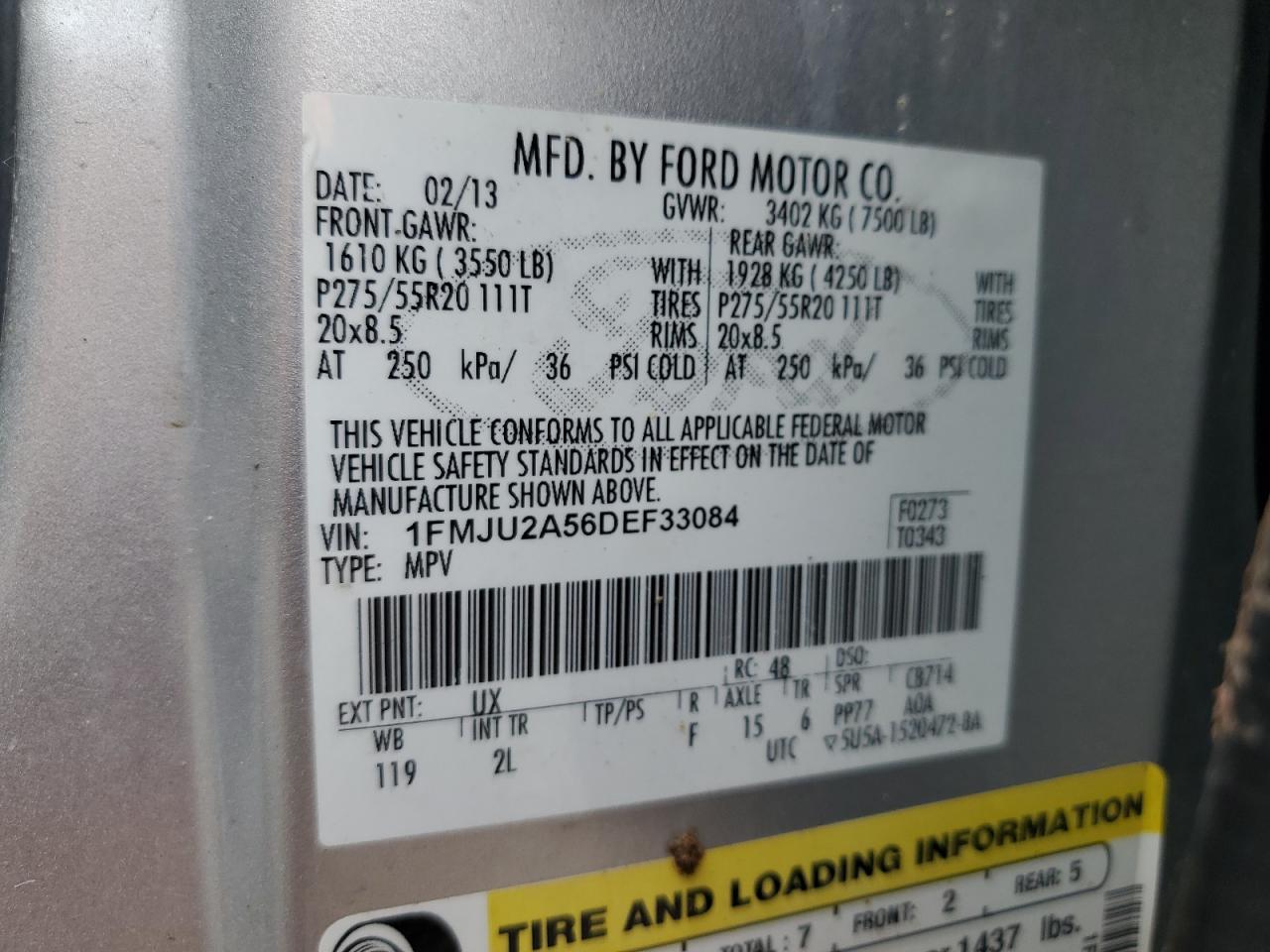 2013 Ford Expedition Limited VIN: 1FMJU2A56DEF33084 Lot: 66276724