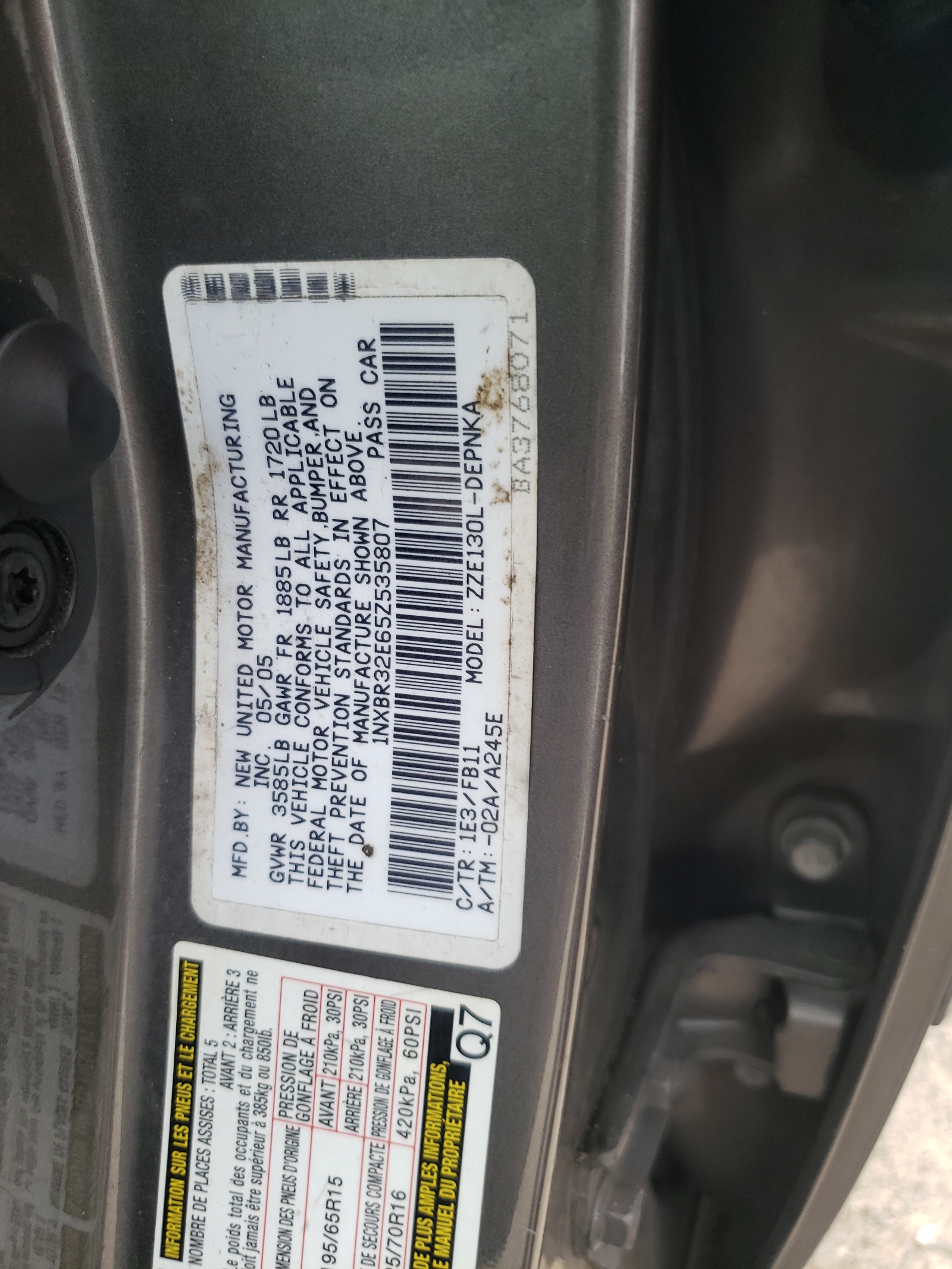 1NXBR32E65Z535807 2005 Toyota Corolla Ce