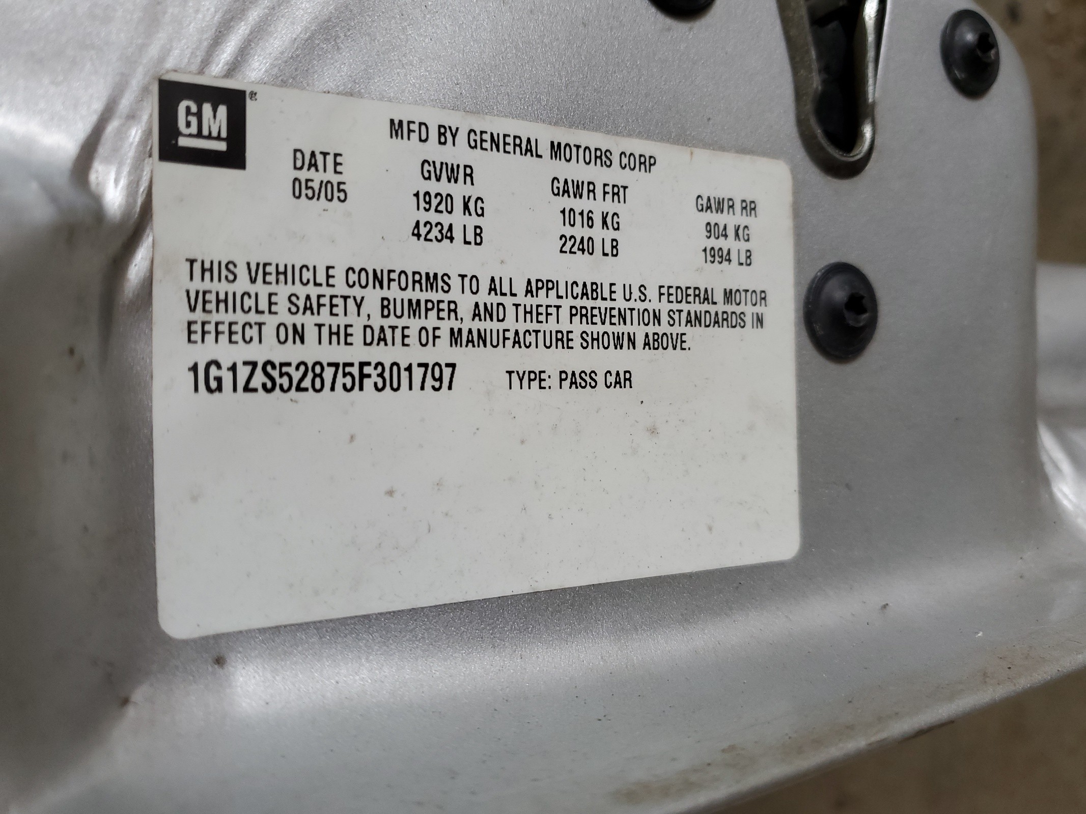 1G1ZS52875F301797 2005 Chevrolet Malibu