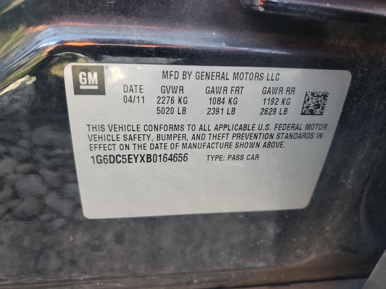 2011 Cadillac Cts VIN: 1G6DC5EYXB0164656 Lot: 66162754