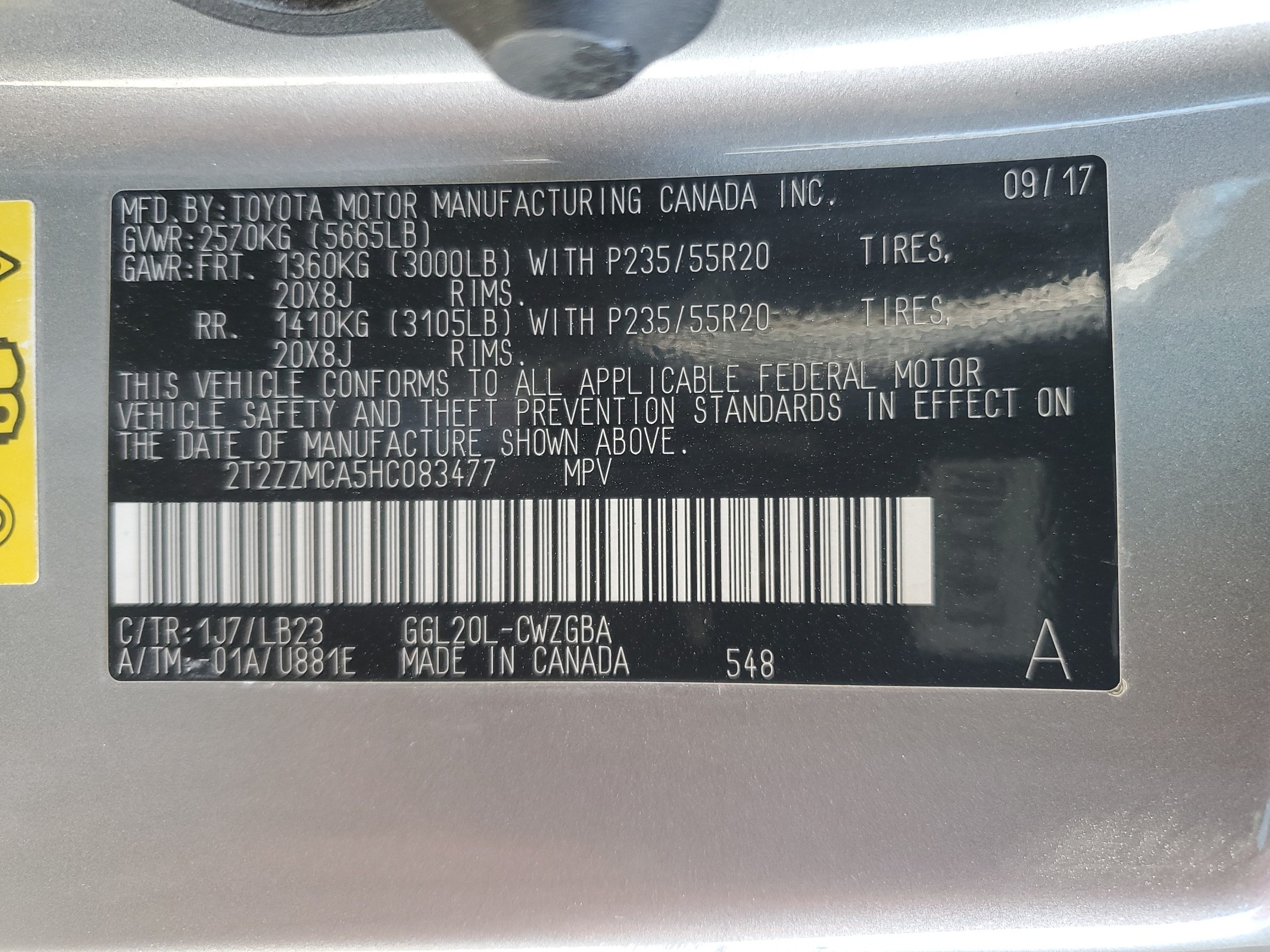 2T2ZZMCA5HC083477 2017 Lexus Rx 350 Base