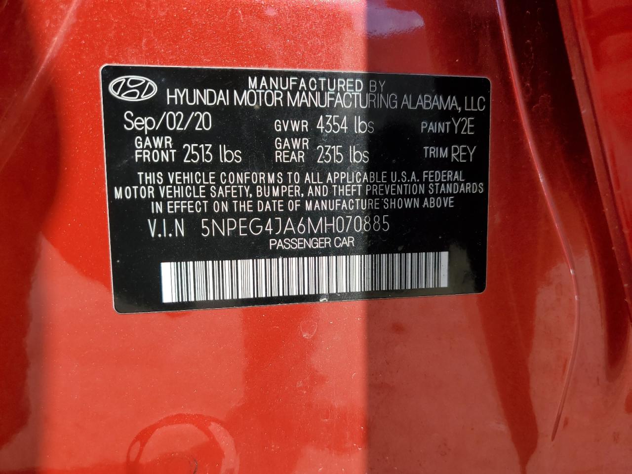 5NPEG4JA6MH070885 2021 Hyundai Sonata Se