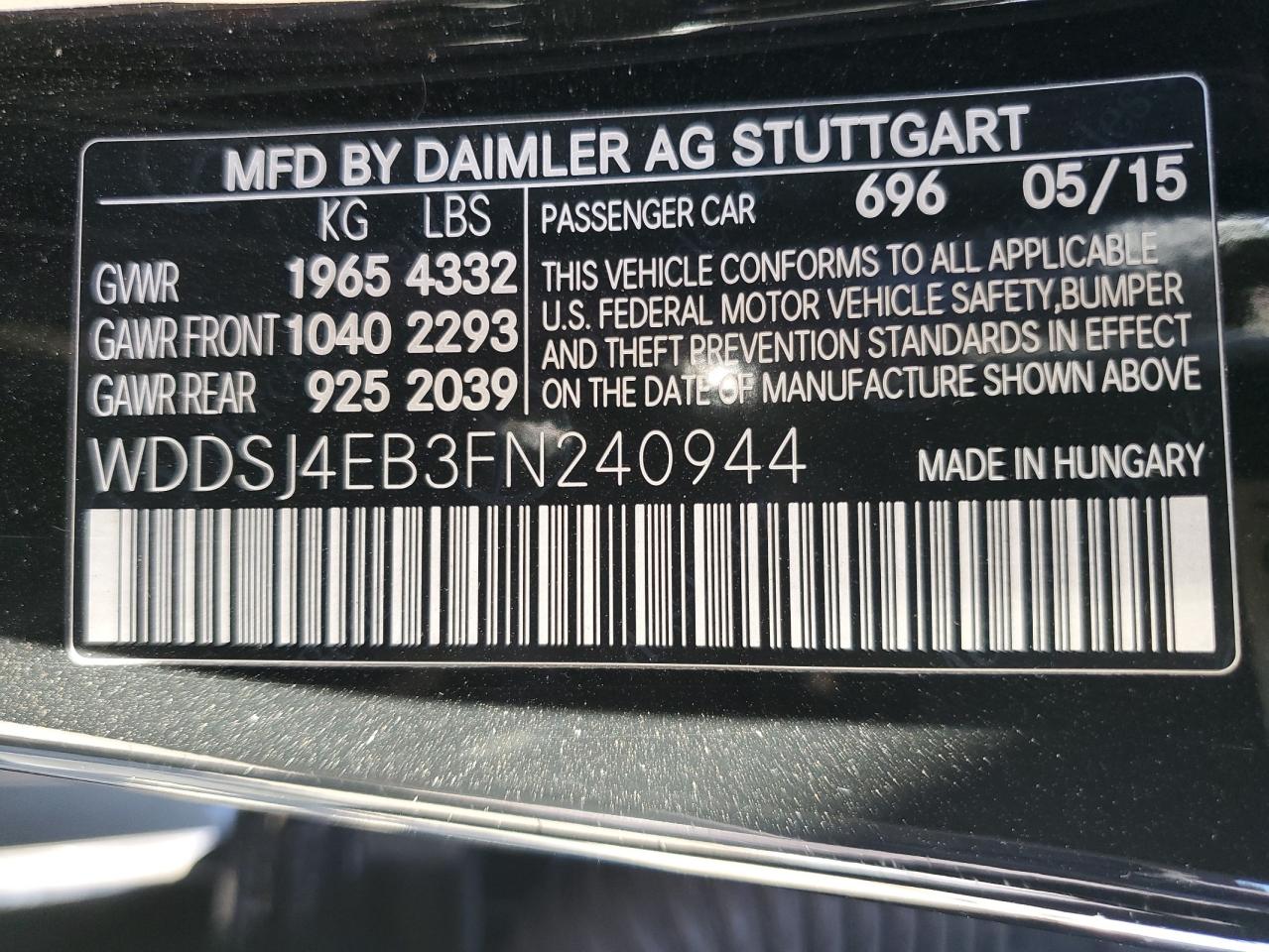 WDDSJ4EB3FN240944 2015 Mercedes-Benz Cla 250