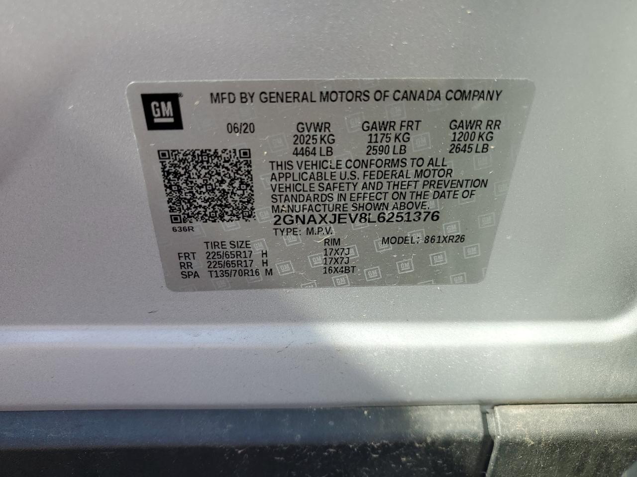 2GNAXJEV8L6251376 2020 CHEVROLET EQUINOX - Image 13