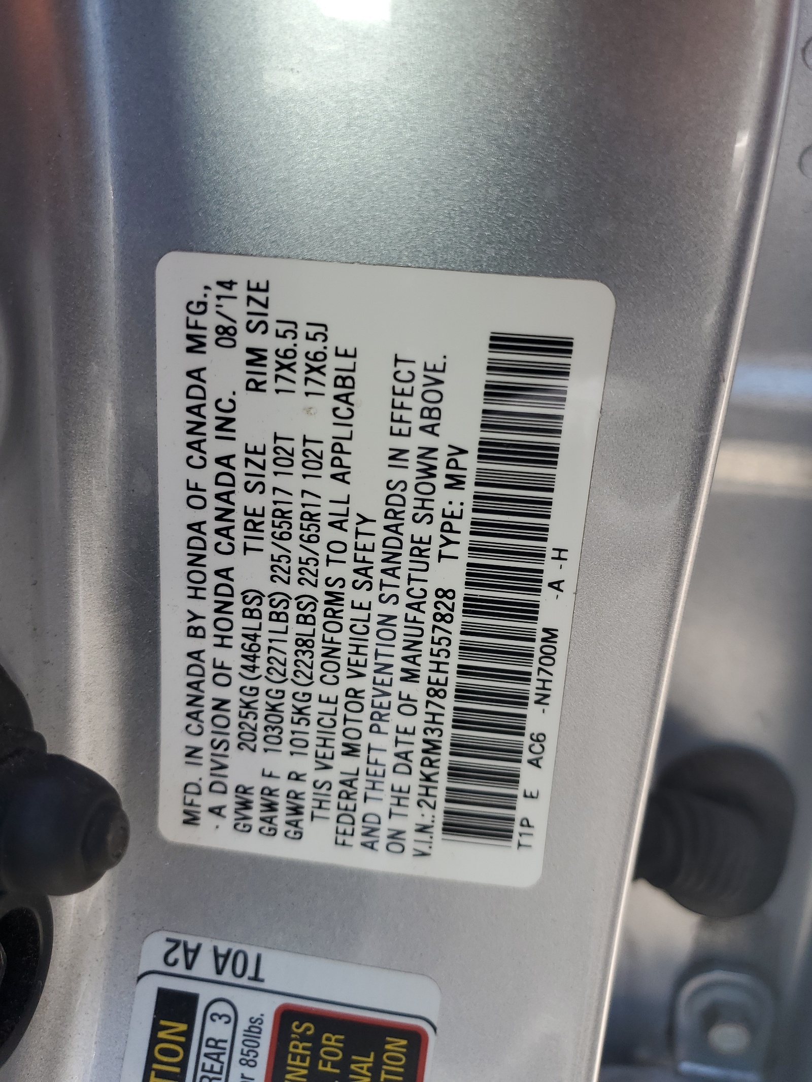 2HKRM3H78EH557828 2014 Honda Cr-V Exl