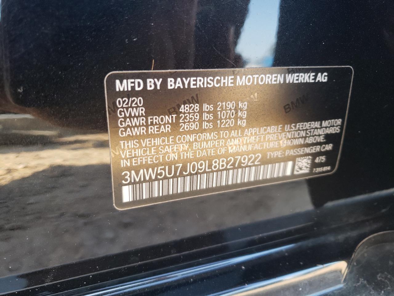 3MW5U7J09L8B27922 2020 BMW M340I