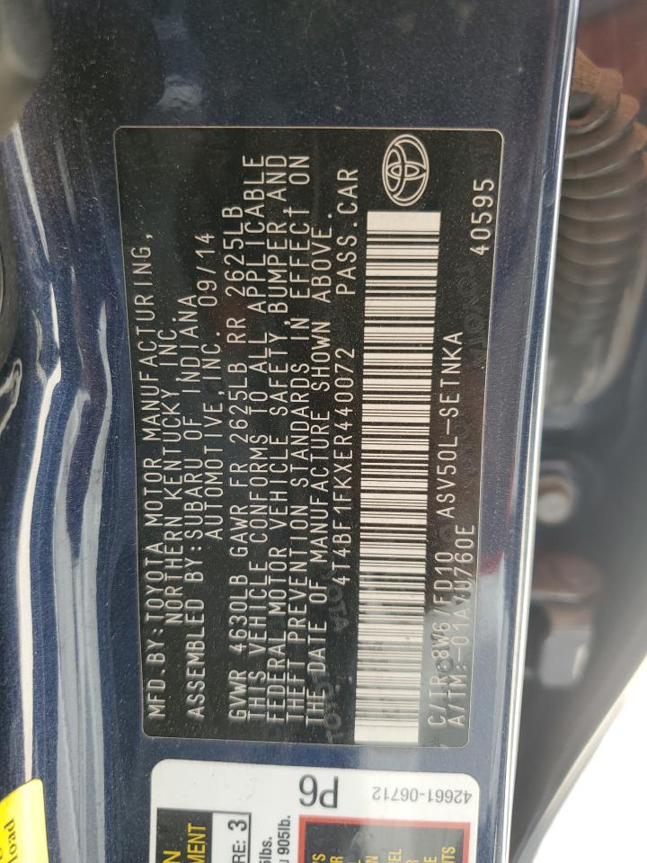 4T4BF1FKXER440072 2014 Toyota Camry L