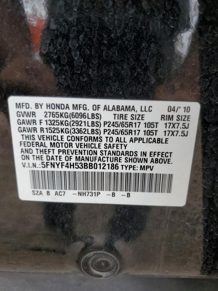 2011 Honda Pilot Exl VIN: 5FNYF4H53BB012186 Lot: 65742404