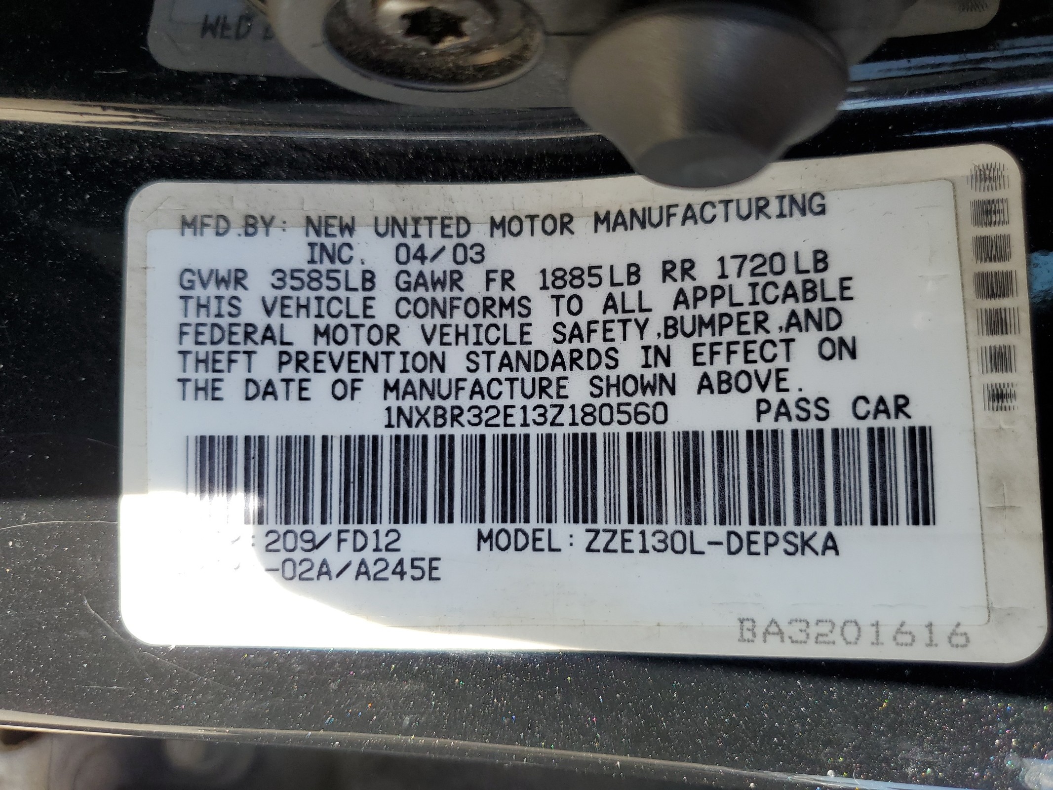 1NXBR32E13Z180560 2003 Toyota Corolla Ce