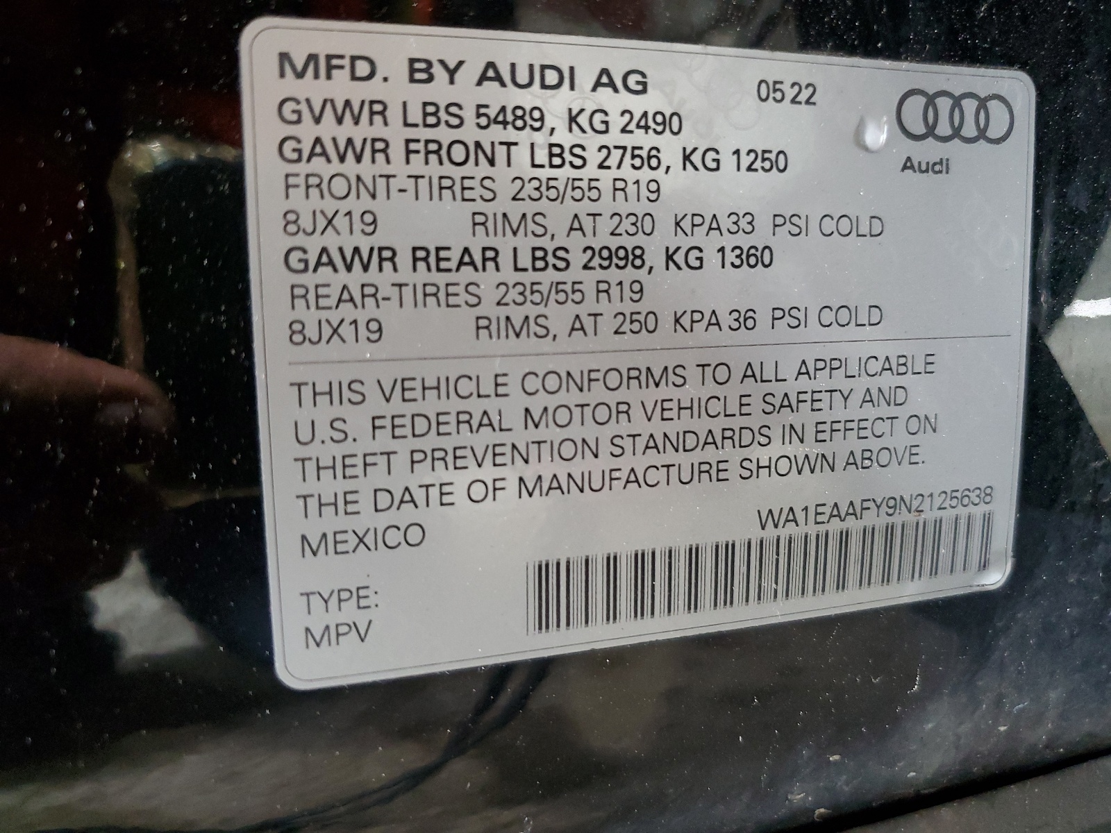 WA1EAAFY9N2125638 2022 Audi Q5 Premium Plus 45