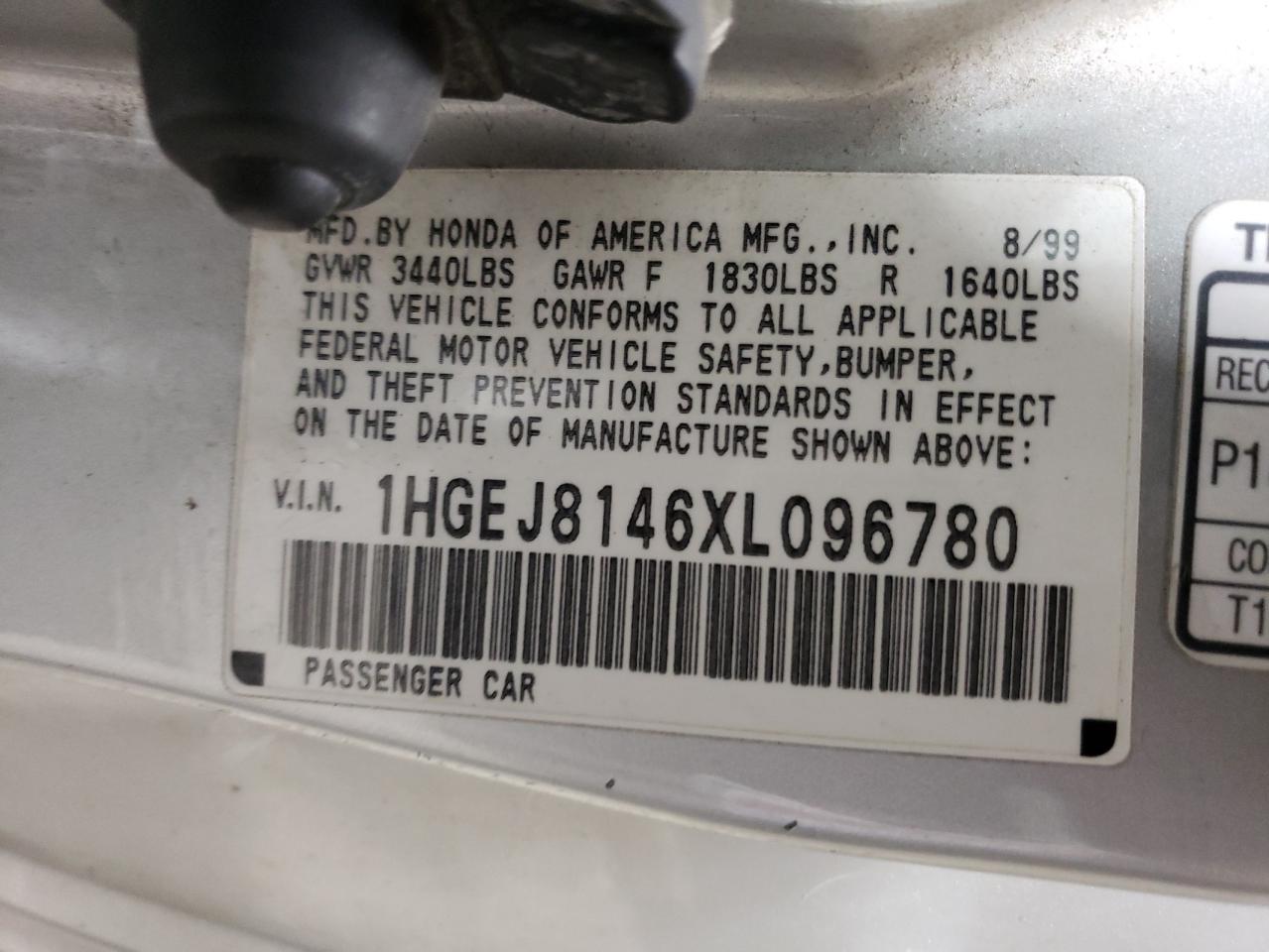 1999 Honda Civic Ex VIN: 1HGEJ8146XL096780 Lot: 66915584