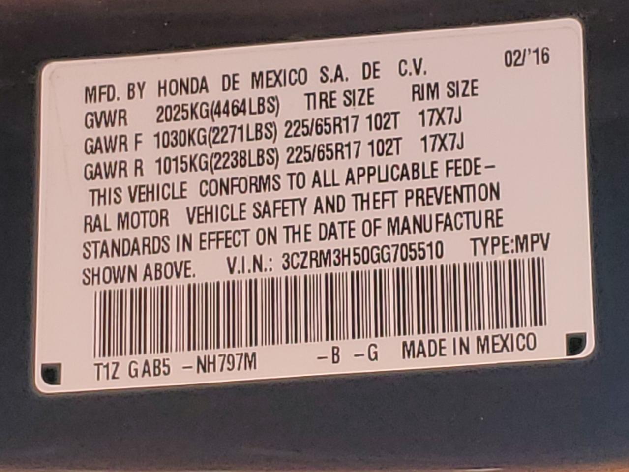 2016 Honda Cr-V Ex VIN: 3CZRM3H50GG705510 Lot: 67587994