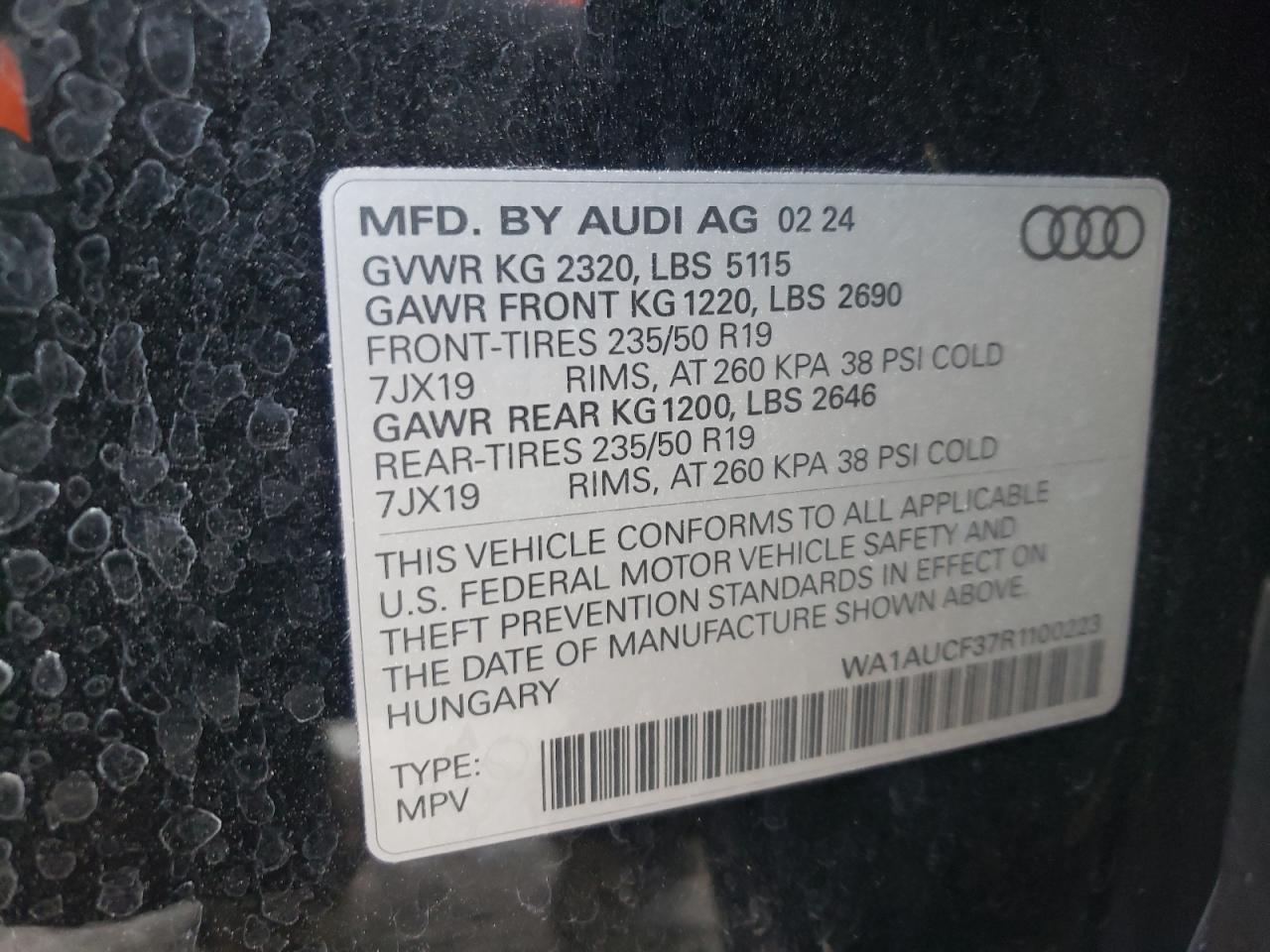 2024 Audi Q3 Premium 40 VIN: WA1AUCF37R1100223 Lot: 66979834