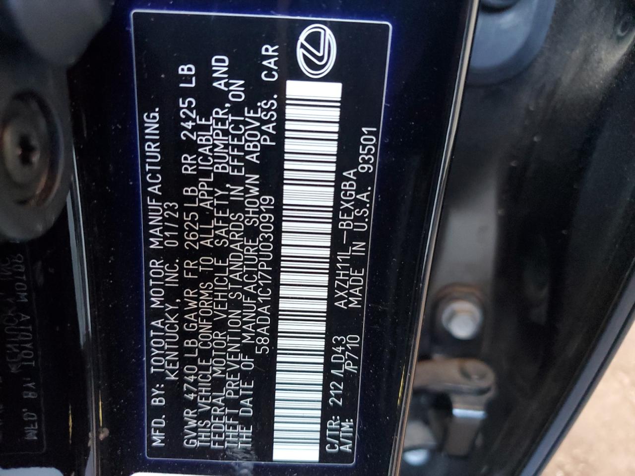 58ADA1C17PU030919 Lexus ES300 ES 300H BA 12