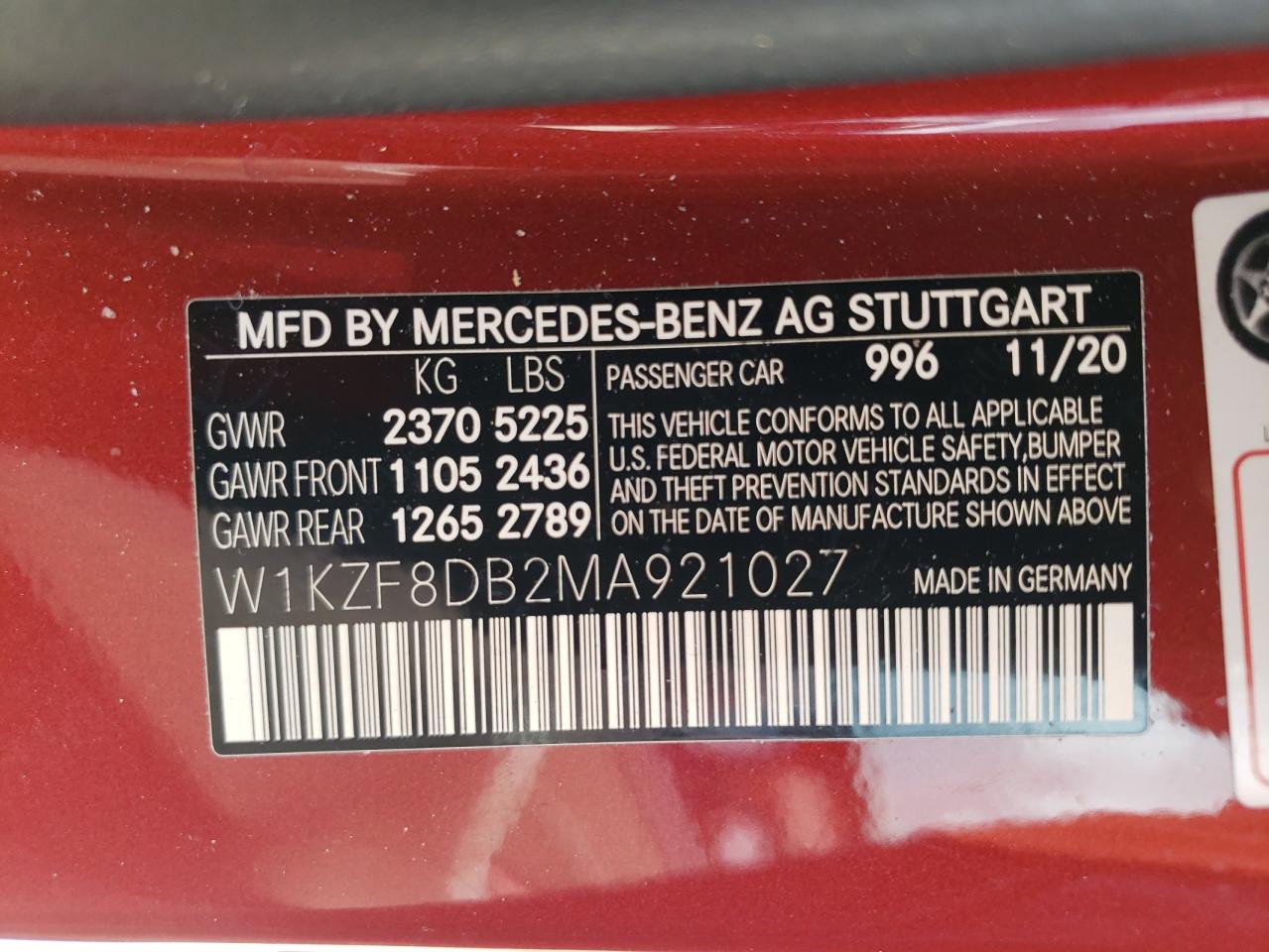 2021 Mercedes-Benz E 350 VIN: W1KZF8DB2MA921027 Lot: 69059584