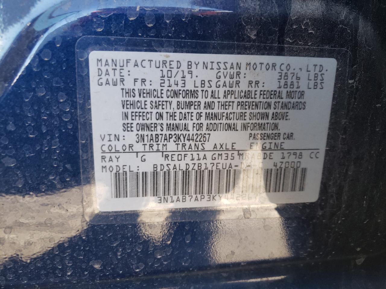 3N1AB7AP3KY442267 2019 Nissan Sentra S