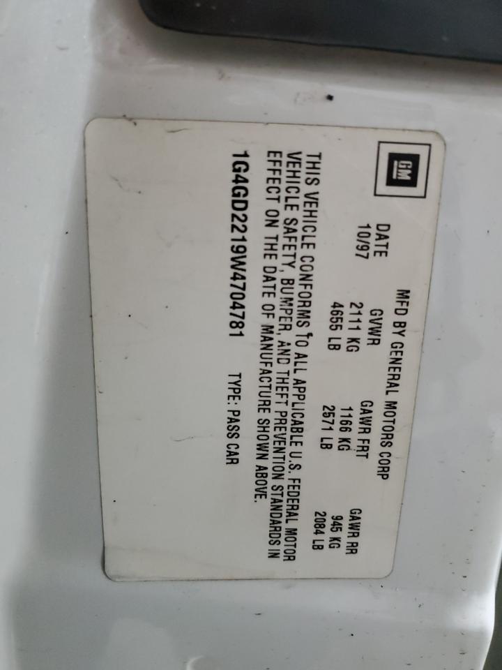 1998 Buick Riviera VIN: 1G4GD2219W4704781 Lot: 68267444