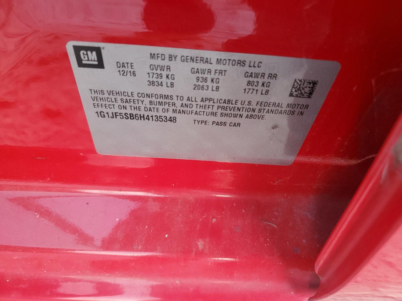 2017 Chevrolet Sonic Premier VIN: 1G1JF5SB6H4135348 Lot: 66674044