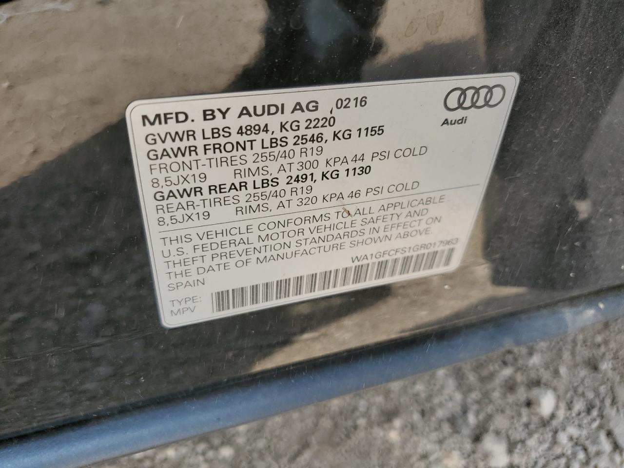 WA1GFCFS1GR017963 2016 Audi Q3 Prestige