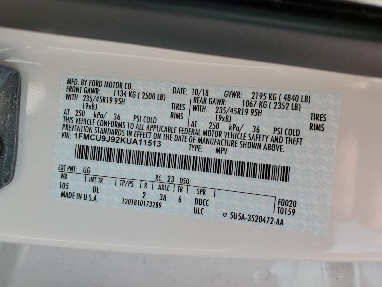 1FMCU9J92KUA11513 2019 FORD ESCAPE - Image 15