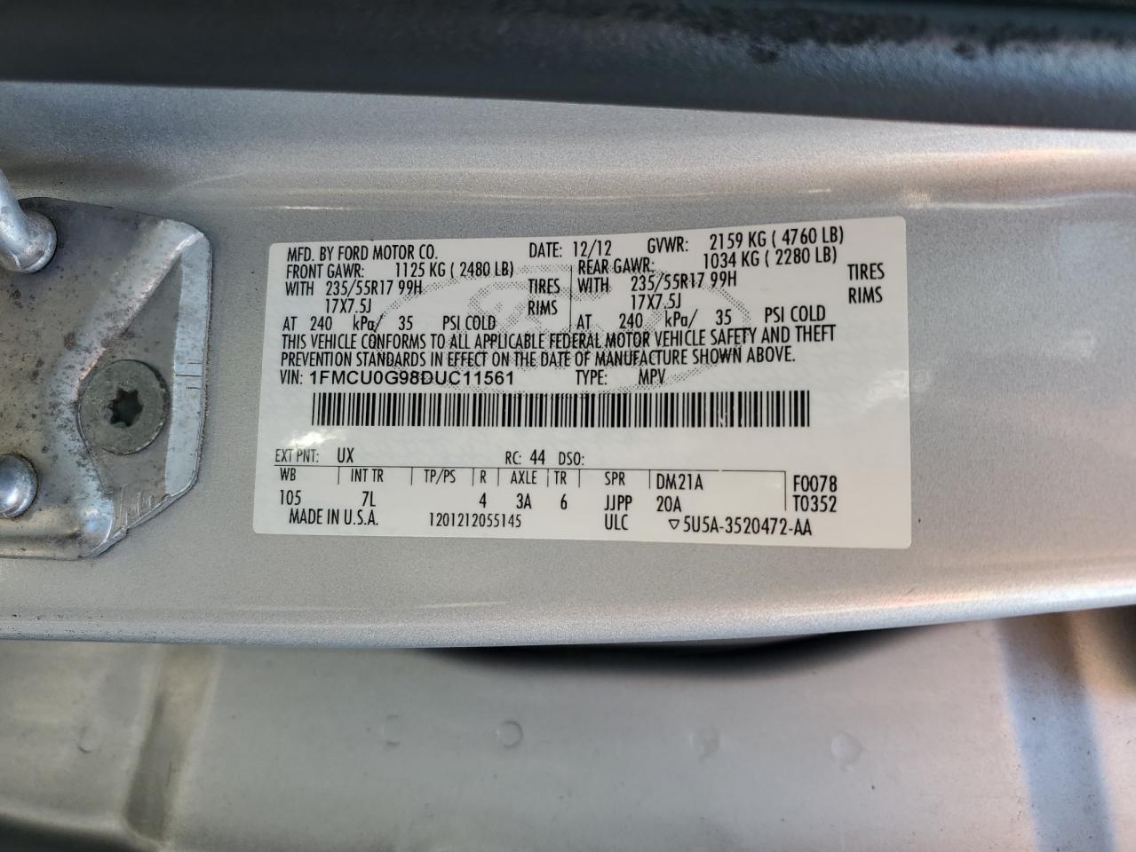 1FMCU0G98DUC11561 2013 Ford Escape Se