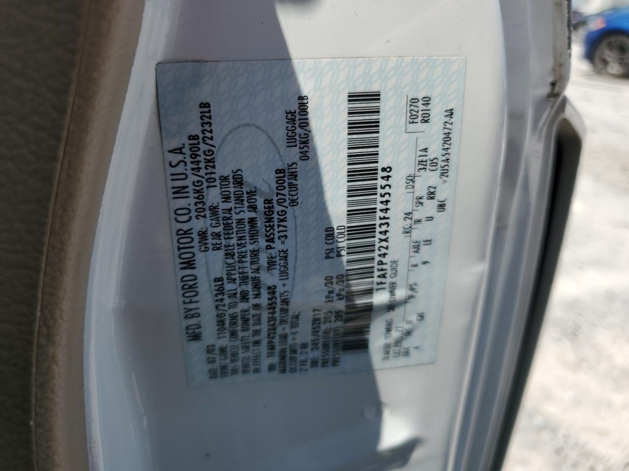 2003 Ford Mustang Gt VIN: 1FAFP42X43F445548 Lot: 66674854