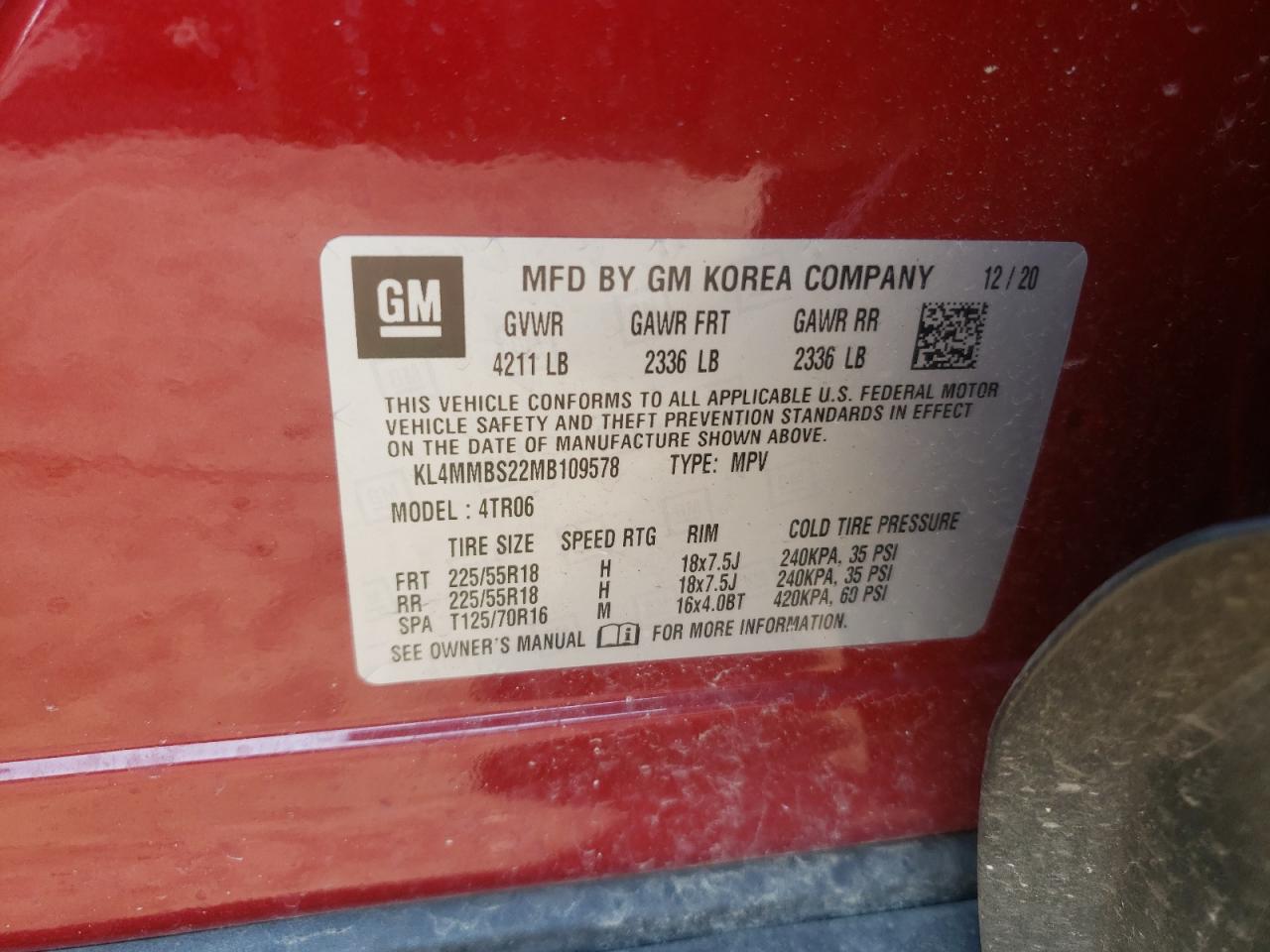 2021 Buick Encore Gx Preferred VIN: KL4MMBS22MB109578 Lot: 67836204