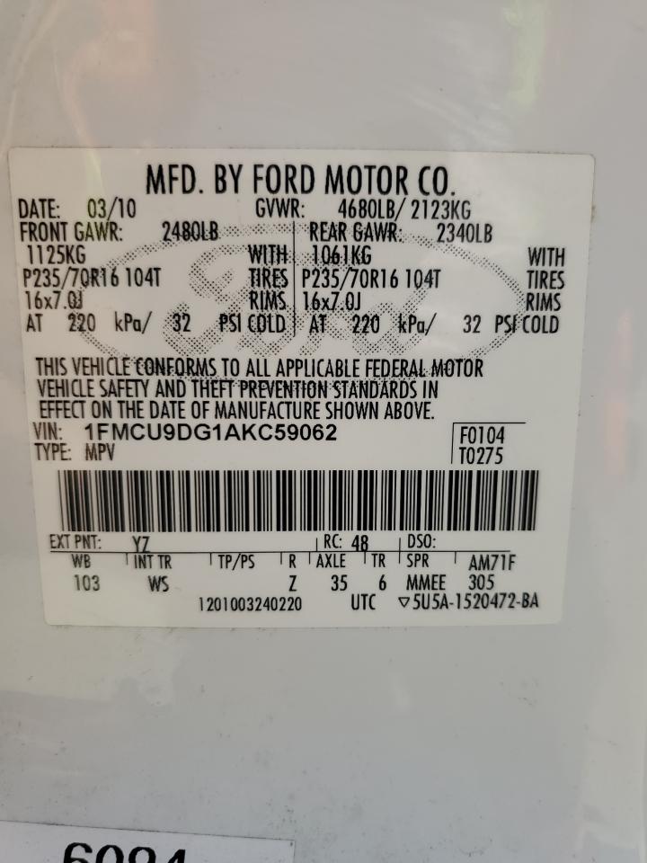 2010 Ford Escape Xlt VIN: 1FMCU9DG1AKC59062 Lot: 66331114