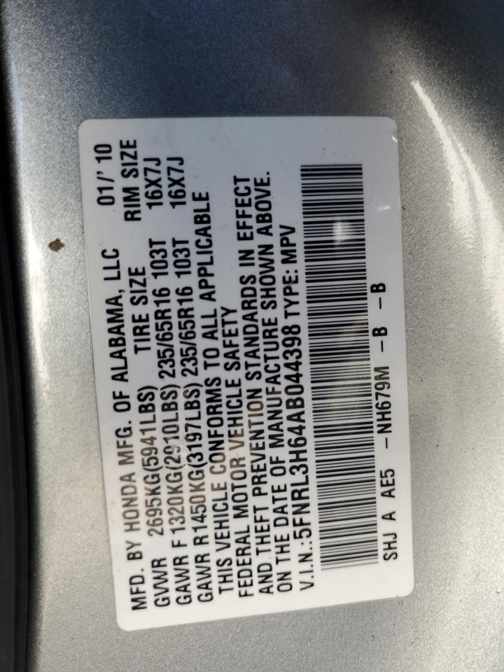 2010 Honda Odyssey Exl VIN: 5FNRL3H64AB044398 Lot: 69126254