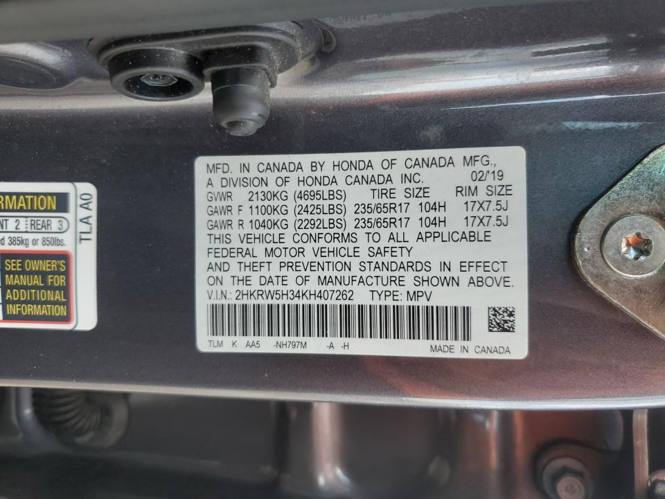 2HKRW5H34KH407262 2019 Honda Cr-V Lx