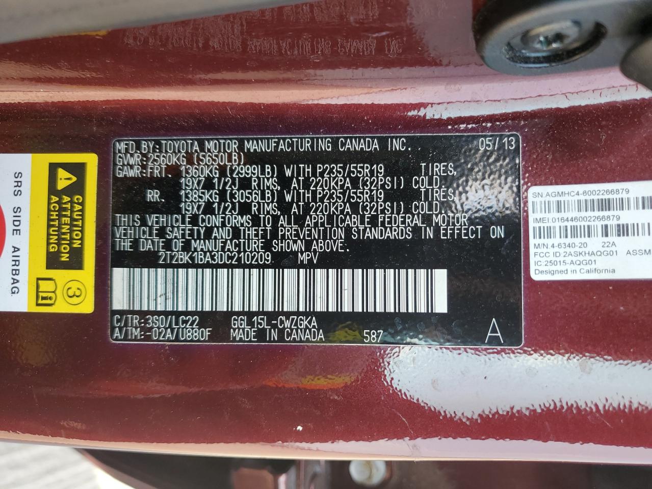 2013 Lexus Rx 350 Base VIN: 2T2BK1BA3DC210209 Lot: 67083724