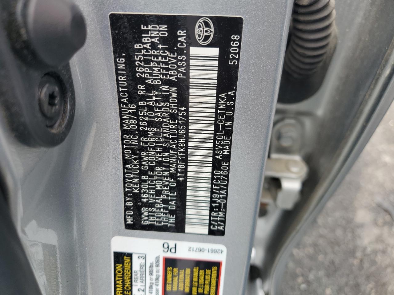 4T1BF1FK8HU651754 2017 Toyota Camry Le