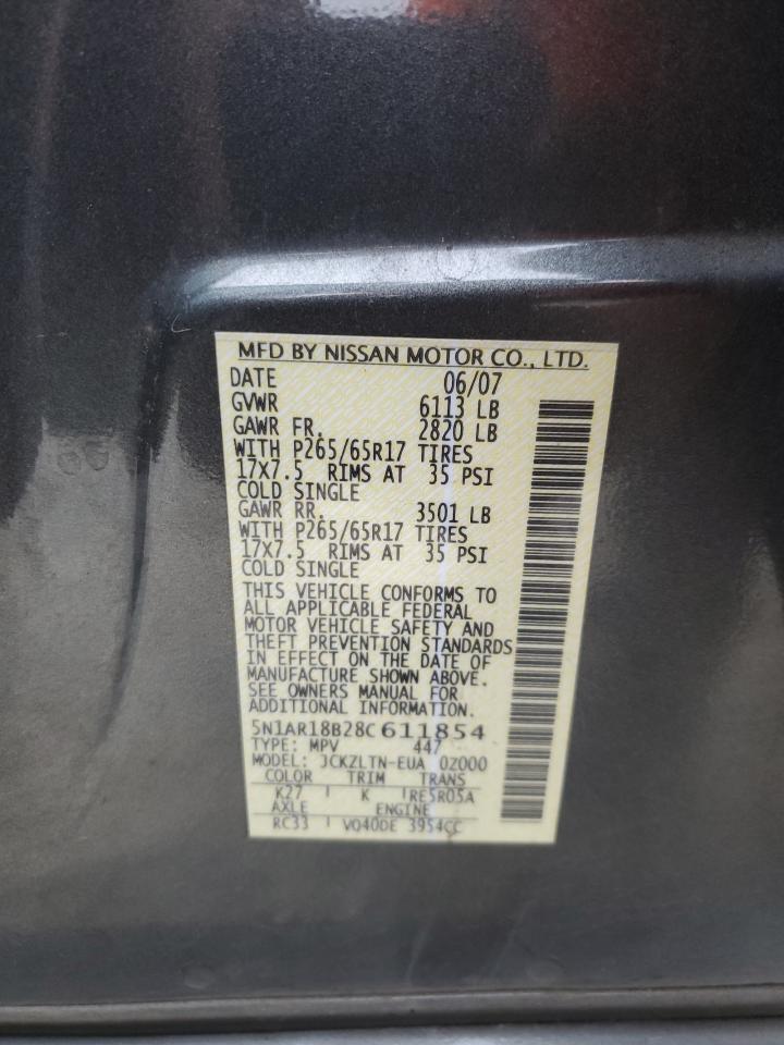 2008 Nissan Pathfinder S VIN: 5N1AR18B28C611854 Lot: 66230324