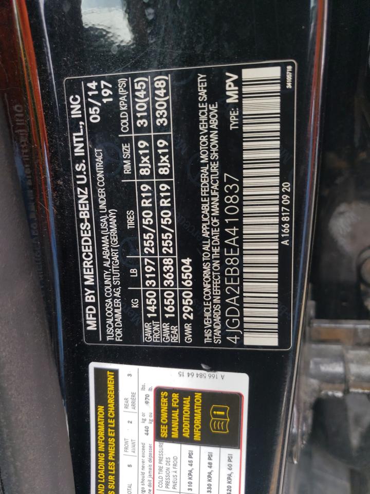 2014 Mercedes-Benz Ml 350 Bluetec VIN: 4JGDA2EB8EA410837 Lot: 68048684