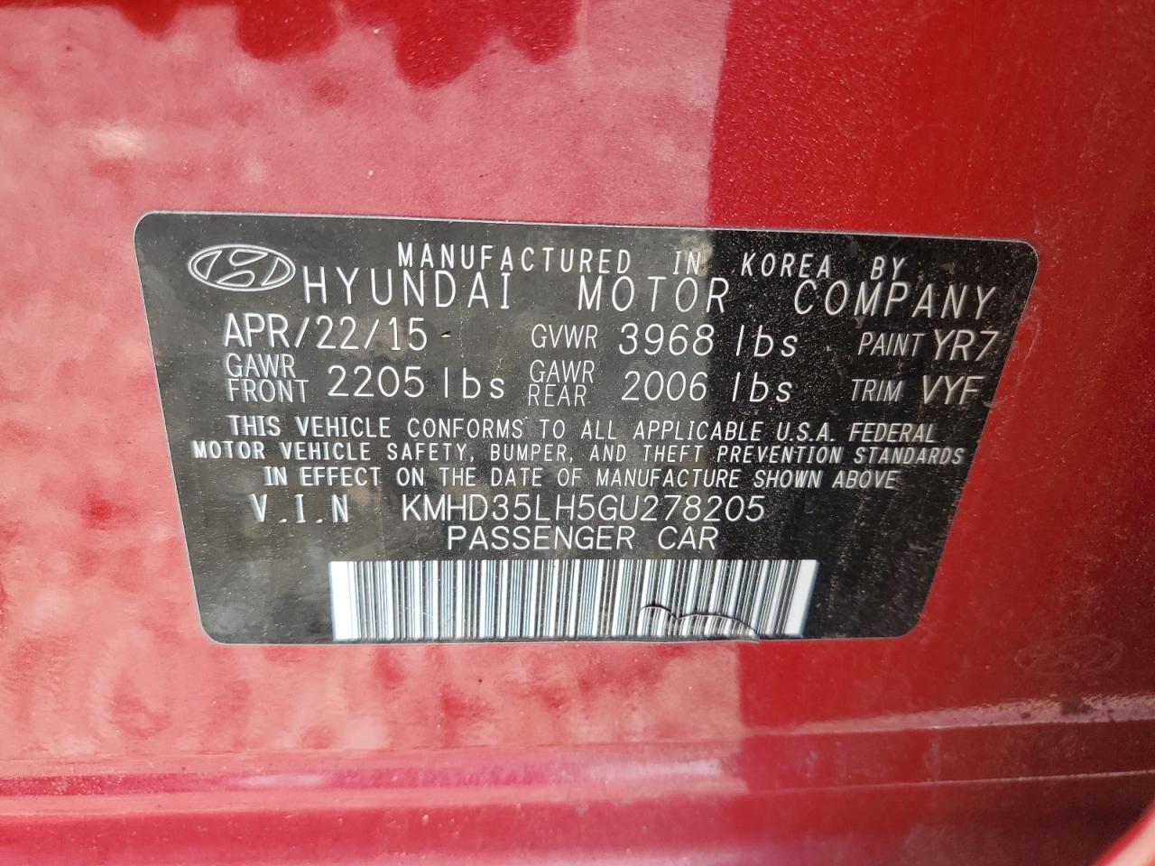 2016 Hyundai Elantra Gt VIN: KMHD35LH5GU278205 Lot: 65677154