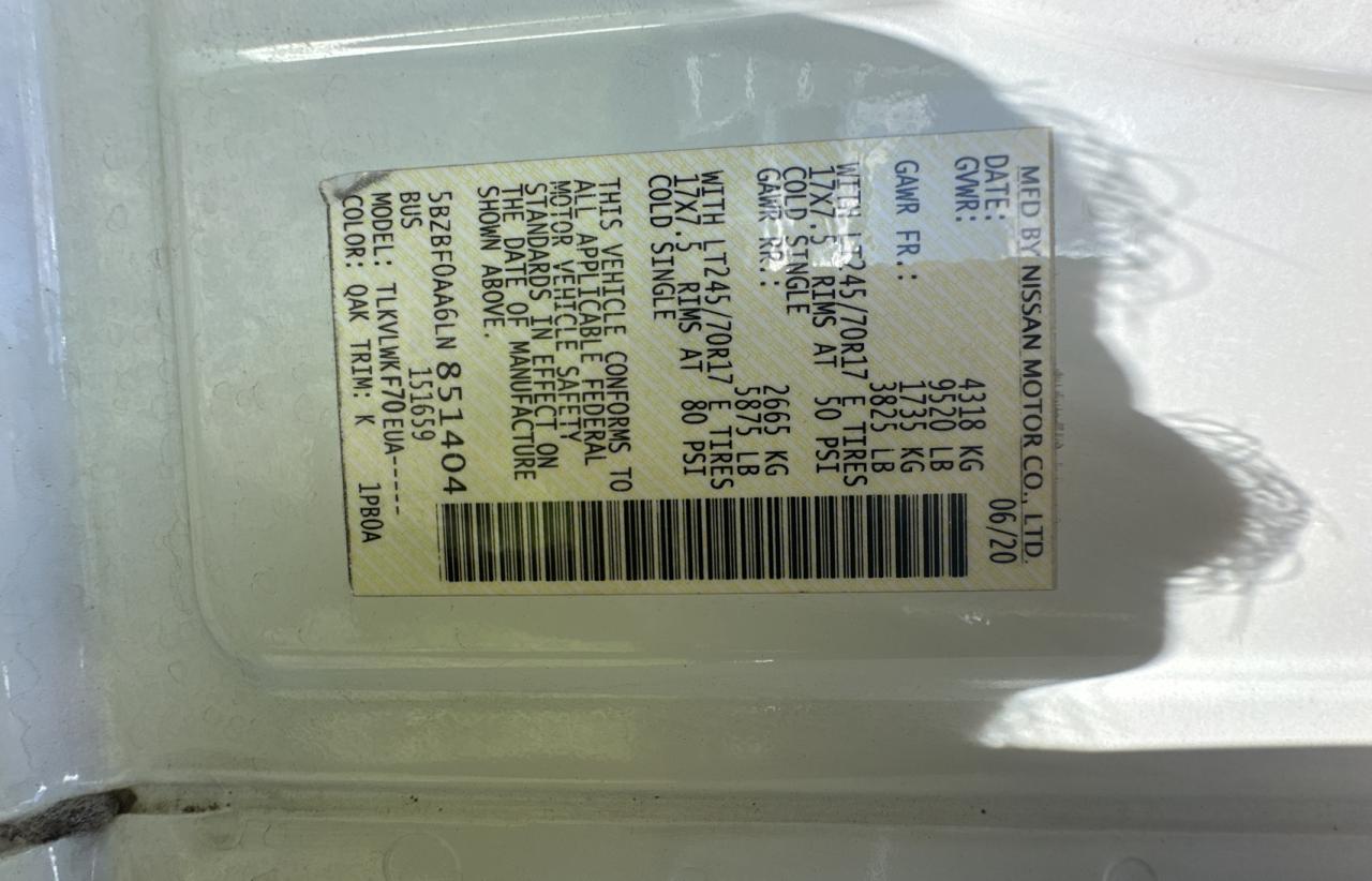 2020 Nissan Nv 3500 VIN: 5BZBF0AA6LN851404 Lot: 67604654