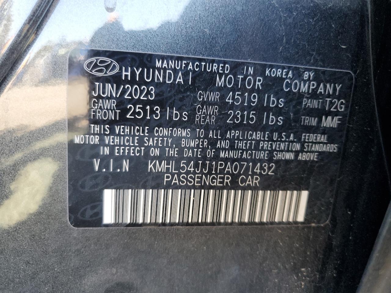 KMHL54JJ1PA071432 2023 Hyundai Sonata Hybrid